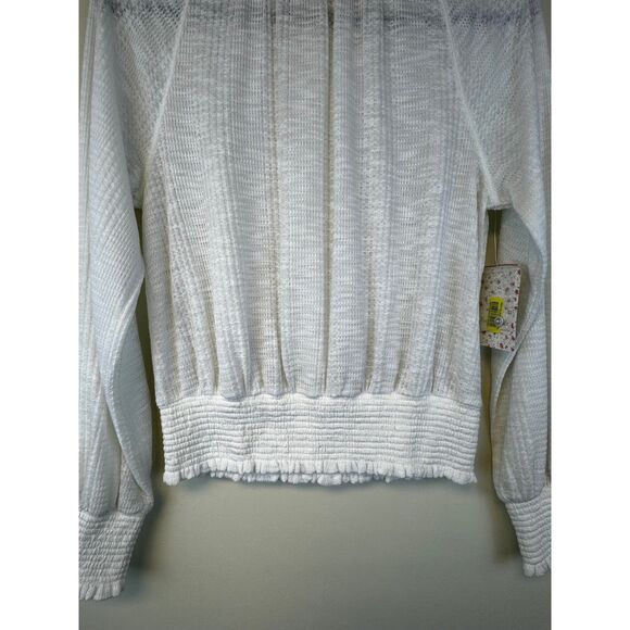 NWT FREE PEOPLE Boulevard Textured Ruffle Top White, Sz XS - Picture 4 of 11